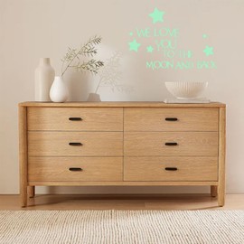 Sgphrzlt Glow in The Dark We Love You to The Moon and Back Quote Wall Decals, Peel and Stick Moon and Stars Nursery Decor, Vinyl Removable Lettering Words Art Stickers for Home Bedroom Ceiling