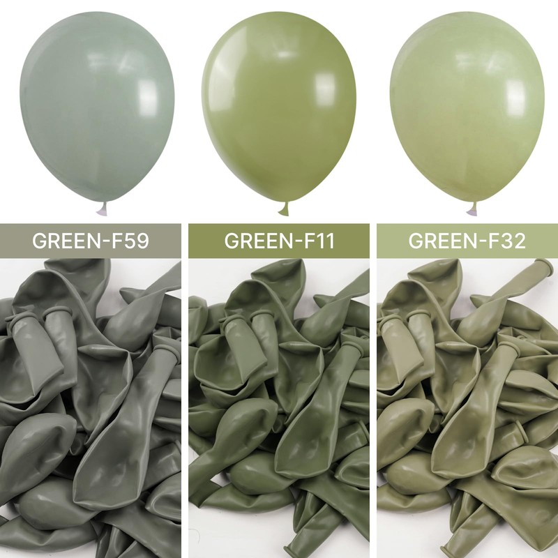 PartyWoo Dusty Green Balloons 50 pcs 12 Inch Matte Sage