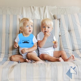 Baberos para Bebe de Silicona Impermeable Con Colector de Alimentos Juego de 2 Piezas Baberitos para Niños y Niñas (Azul)