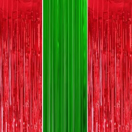 3Pcs 1m*2m Christmas Red Green Foil Curtain Door Curtain Metallic Tinsel Curtains Party Backdrop Curtain Shimmer Curtain,Fringe Backdrop Hanging Streamer for Xmas Party Photo Backdrop Decorations