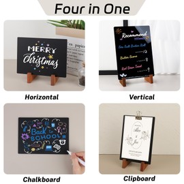 Double-Side Chalkboard Painting Sign 8.5x11 Inch with Wood Holder for Tabletop Display, Bar/Coffee/Restaurant Menu Message Board, Party Event Decorations with 12 Color Pens and 1 Clip