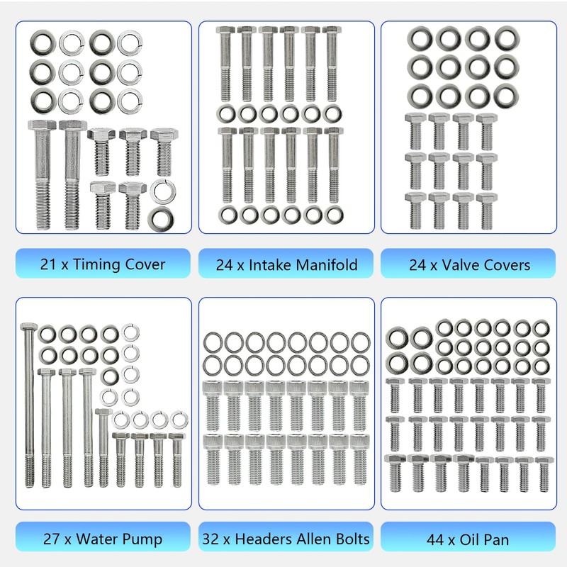 BIGLKNM Stainless Steel Small Block Engine Hex Bolt Kit Fit