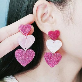 Double Hearts Drop Earrings,Pink Dangle Heart Earrings Love Heart dangle Earrings For Women Valentine's Day Mother's Day Birthday (pink1)