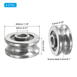 PATIKIL U Groove Bearing, 2 Pack 8x30x14mm SG25 Deep U Groove Guide Pulley Double Sealed Chrome Steel Ball Bearings for Rail Track Liner Motion System