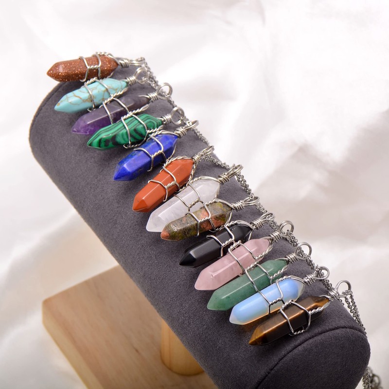 Paialco Natural Amethyst Crystal Point Wire Wrapped Pendant Necklace for