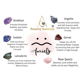 Amazing Gemstone Crystals for Anxiety Set of 6 Healing Crystals and Stones of Amethyst, Sodalite, Labradorite, Angelite, Garnet and Rose Quartz