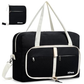 Xevera Foldable Travel Duffle Bag, for Airplane Personal Item, Carry on Luggage Duffle with Shoulder Strap for Women Men, Black