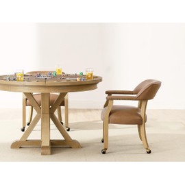 Steve Silver Furniture Rylie Dining Upholstered Arm Chair, Castered Captians Chair, Vegan Leather, Nailhead Trim, Office/Dining/or Living Areas, 300lb Capacity, 25.75" L x 26.75" W x 30.75" H, Brown