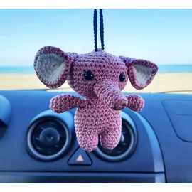 Elephant Cute Ornament, Car Rearview Mirror Hanging Decorations, Automotive Crochet Handmade Holder Accessories, Bag Ornament.