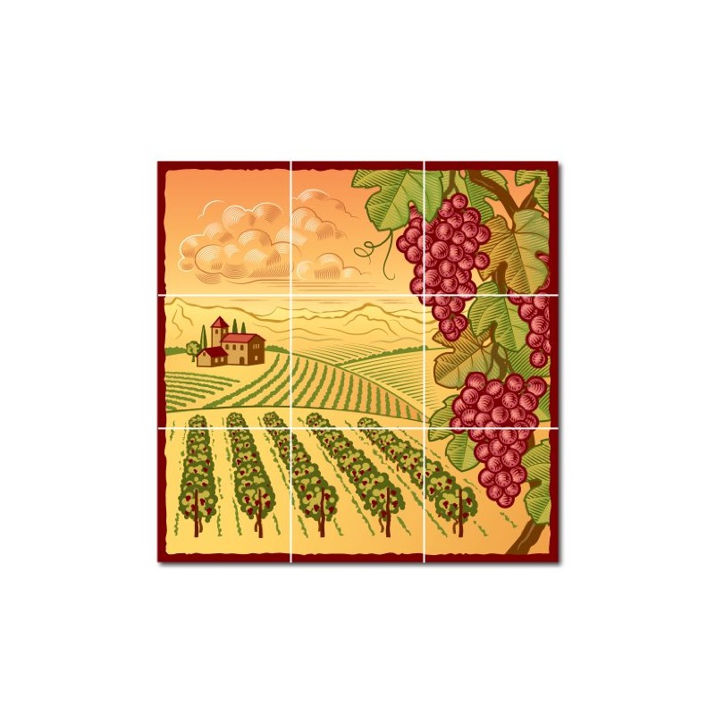 VictoryStore Kitchen Backsplash Ceramic Tile - Grapes and Vineyard Vector