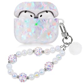 Compatible with AirPods 4 Case Protective Cover and Skin Case for AirPods 4 Gen Full Protection Protective Case with Pearl Lanyard for Girls with Pearl Lanyard