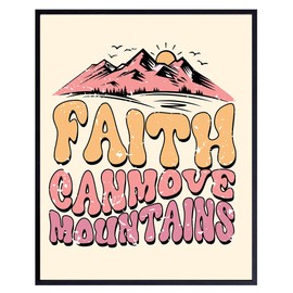 Christian Faith Wall Art for Girls - Chic Home Decor Aesthetic - Religious Decorations - Inspirational Quotes- Farmhouse Boho Bedroom Decor for Women- Positive Wall Artwork- spiritual Indie Room Print