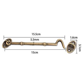 Betool Hook and Eye 1 Piece Window Latch Gate Lock Brass Antique Bronze Cabin Hook Window Holder for Shed, Gate or Garage Door, Window, Bronze