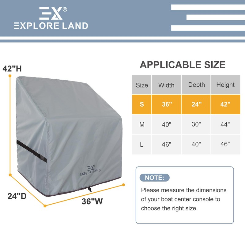 Explore Land Waterproof Boat Center Console Cover UV-Resistant 600D Boat