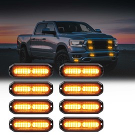 WINECO Amber led strobe lights for trucks 8pcs 12-LED Surface Mount Flashing Strobe Lights kit for Trucks Car Vehicles LED Mini Grille Grill Strobe Light Head Emergency Hazard Warning lights