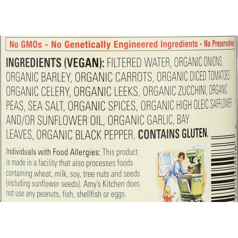 Amy's Organic Soups, Low Fat Vegetable Barley, 14.1 Ounce