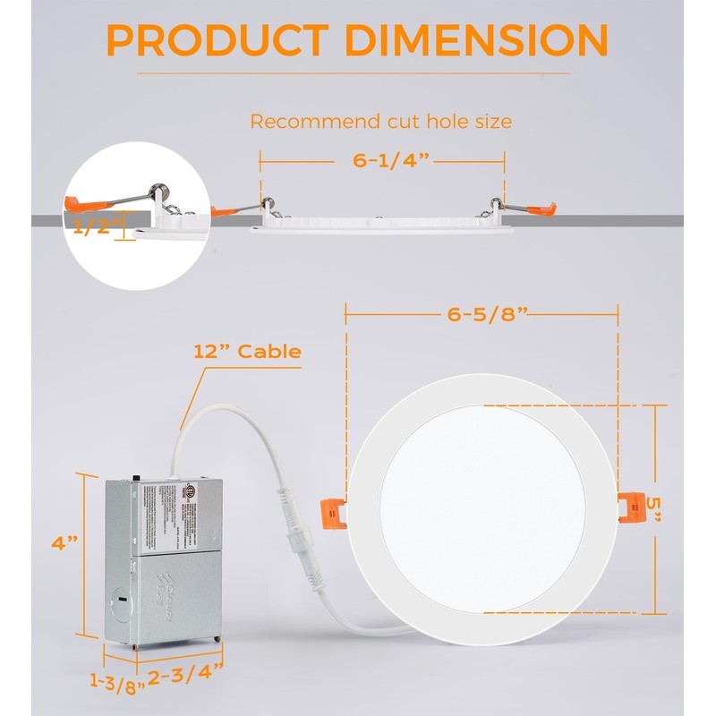CLOUDY BAY 6 Pack 6 Inch 5CCT Ultra-Thin LED Recessed
