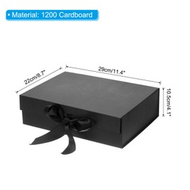 PATIKIL 11x9x4 Inch Magnetic Gift Box, Collapsible Paper Party Favor Boxes with Lid and Ribbon for Wedding Valentine's Day Birthday, Black