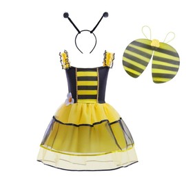 Lito Angels Honey Bumble Bee Fancy Dress Costume Set with Wings and Hair Hoop for Kids Girls Age 4-5 Years