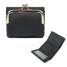 imeetu Leather Wallet, Genuine Leather, Women's, Trifold Wallet, Travel Wallet, Large Capacity, Skimming, Coin Purse, Genuine Cow Leather, Lightweight, Multifunctional, Compact, RFID Casual, Black