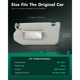 Grey Left Driver Side Sun Visor Assembly fit for Nissan Pathfinder 2013-2018, for Infiniti QX60 2014-2017, for Infiniti JX35 2013 with Sunroof 96401-9PB0A