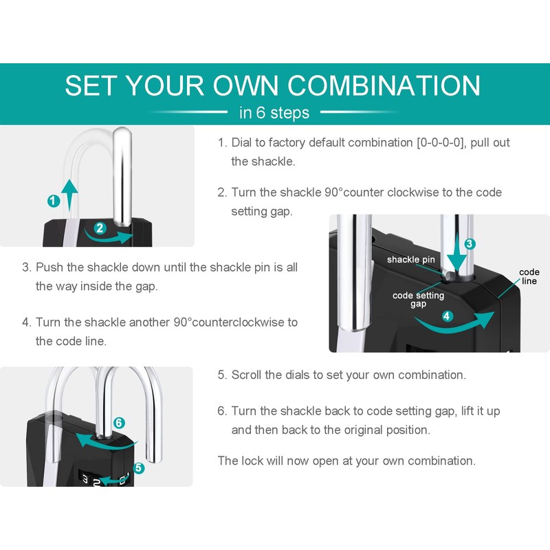 ZHEGE Locker Padlocks with Code, 4 Digit Combination Padlock for