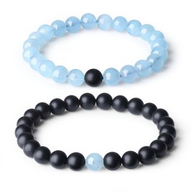 COAI You Complete Me Couple Aquamarine Onyx Couple Bracelets