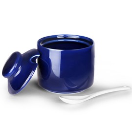 HAOTOP 8 oz Sugar Bowl with Lid and Spoon,Ceramic Sugar Jar Sugar Dispenser Sugar Container Coffee Bar Accessories, Kitchen Countertop Canisters (Navy)