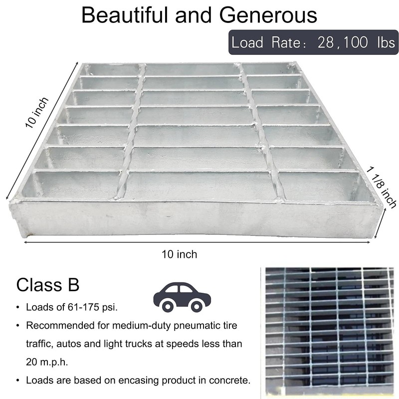 MASSLUNT Galvanized Steel Drain Grate 10x10 in, B-Class 28100 lbs