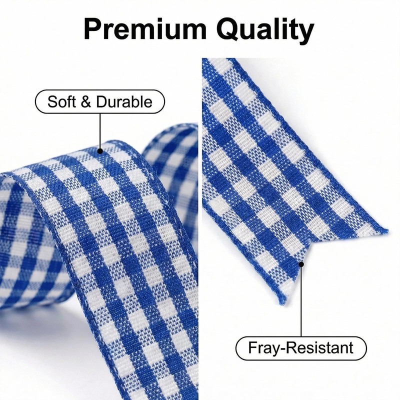 LYZXMLBL Royal Blue White Gingham Ribbon 5/8inx50Yd Woven Edge Gift
