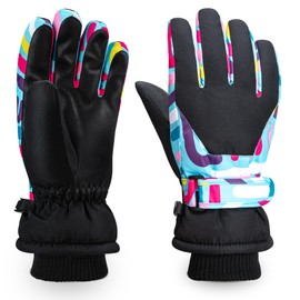 ThxToms Children's Ski Gloves, Winter Snow Ski Gloves -15°C, PU Palm Tree, Windproof, Waterproof, Warm Fleece, Sports, Snowboard, Skiing, Cycling Gloves, Boys and Girls for 4-13 Years Old