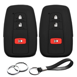 INFIPAR 2pcs Compatible with Toyota RAV4 4Runner C-HR Corolla Highlander Prius C V Prime AWD-e HYQ14FBC Smart 3 Buttons Black Key Fob Cover Case Key Chain Protector Keyless Remote Holder