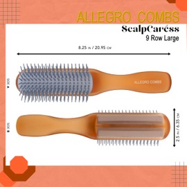 Allegro Combs ScalpCaress Hair Brushes For Women Mens Brush Children Detangler Brush For Curly Hair Curly Hair Brush Slick Back Hair Brush (Brown, Large)