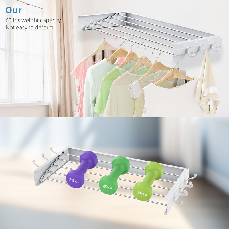 SZJoyBet Laundry Drying Rack, Collapsible Wall Mounted Clothes Drying Rack