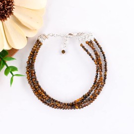 InfinityGemsArt Tiger eye Bracelets For Women Gemstone Beads Dainty Layered Trendy Jewelry for her Birthstone Chakra Energy Healing Crystals Silver Plated Chain 8 inch