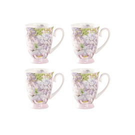 Gracie Bone China Peony Mist Footed Mugs, Set of 4 (Pink)