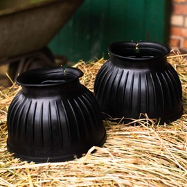 Horses Hoof Boots for Horses, Ponies Warmblood, Cold Blood, Thoroughbred - Black & White Rubber Jumping Bells S-XXL Hoof Guard for Riding Jumping Terrain Willow (L)(Black)