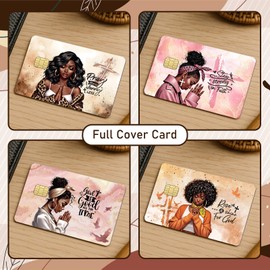 Falueqg Black Girl Credit Card Skin - 4 Pcs Black Girl Pray On Debit Skin Stickers Bible Inspirational Verse Cover Set for Transportation Key Debit Bus Cards Women
