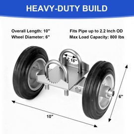 Demimy Heavy Duty Sliding Gate Wheels, 6 Inch Rubber Rolling Wheel for Chain Link Gates, Double U-Bolts Clamp Stem Mount Fits 2" Metal Tube, Sliding Door Guide Rollers for Driveway Gates, 1 Pack