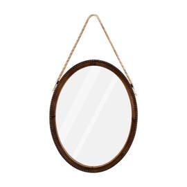 OKSQW 20 Inch Oval Wall Mirror Wooden Bead Frame Art Decorative Rustic Farmhouse Wooden Mirror Hanging Mirror with Rope for Entryway Bedroom Living Room Bathroom