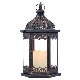 NEEDOMO Lanterns Decorative Indoor, 15'' Vintage Outdoor Lantern with Clear Glass, Metal Candle Holder for Front Porch, Patio, Wedding, Party, Home Kitchen Coffee Table Livinig Room Decor