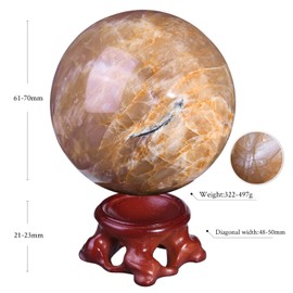 Nupuyai Natural Orange Moonstone Crystal Ball with Stand, Feng Shui Crystal Stone Sphere Figurine Home Office Decor Meditation Crystal Ball, 61-70mm