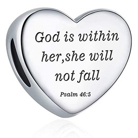 BEEUVIP Women's Christian Bible Verse Religious Love Heart Charm Pendant for Bracelet 925 Sterling Silver Birthstone Charms Beads Fits Bracelet, Silver, Cubic Zirconia