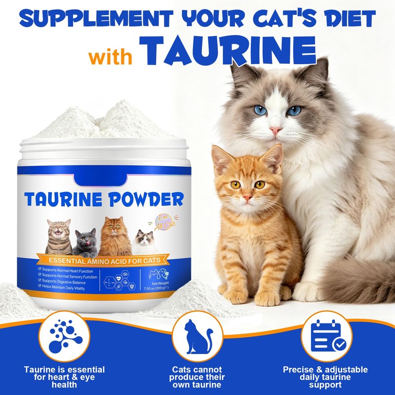 Taurine Powder for Cats, Cat Supplement for Heart, Vision, and