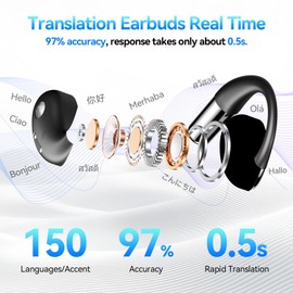 Translation Earbuds Real Time with 150 Languages & Accents Online, 3-in-1 Language Translator Earbuds, Ai Translator Earbuds with APP Support Music and Calling, Fit for iOS & Android