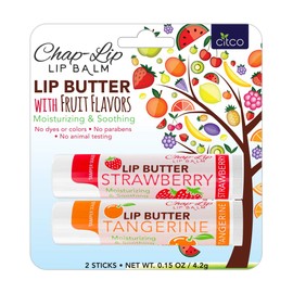 CHAP-LIP Lip Butter Lip Balm with Fruit Flavors, Cocoa Butter, Coconut Oil | Moisturizing Vitamin E & Total Hydration Treatment & Soothing Lip Therapy (2 Count - Strawberry & Tangerine)