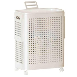 WESAPPINC Rolling Laundry Hamper with Lid, 70L Perforated Plastic Basket with Wheels, Storage Bin with Handle, White (Medium 58L)