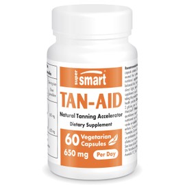 Supersmart - Tan-Aid 325 mg - Natural Tan Accelerator Supplement - with Melanin & Keratin - Skin Pigmentation Increase | Gluten Free - 60 Vegetarian Capsules