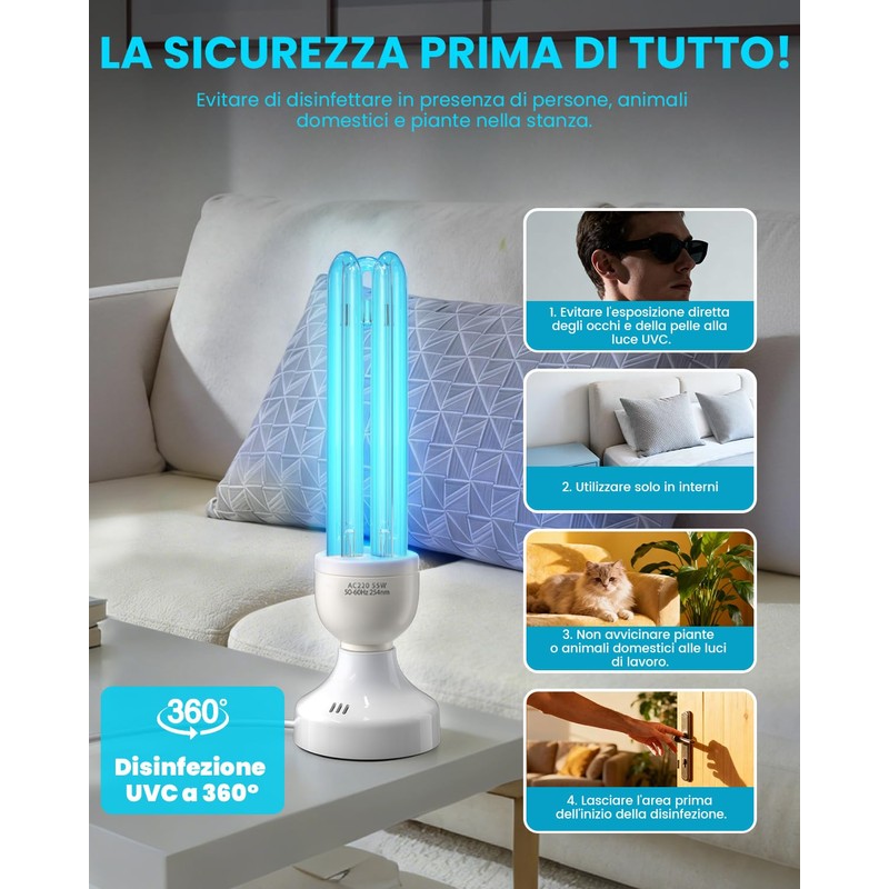 BrightArk 55W Lampada UV Ozono E27 con telecomando e 3