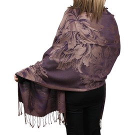 TZ Promise Women's Pashmina Shawls and Wraps Reversible Floral Flower Rave Scarf (Purple)
